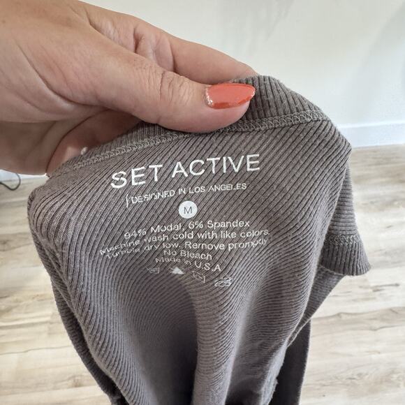 Set Active One Shoulder Ribbed Gray Tank Medium - Picture 4 of 4